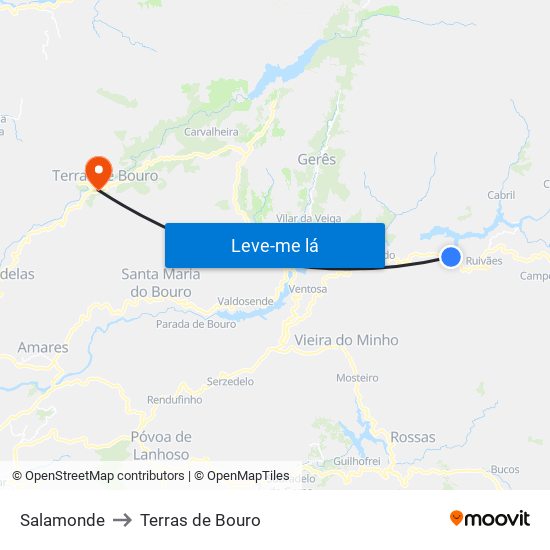 Salamonde to Terras de Bouro map