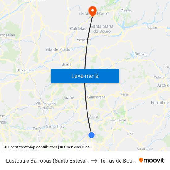 Lustosa e Barrosas (Santo Estêvão) to Terras de Bouro map