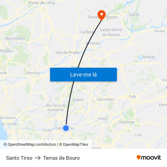 Santo Tirso to Terras de Bouro map