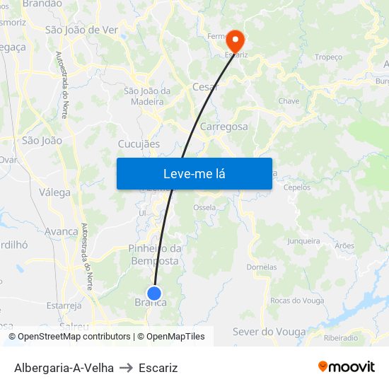 Albergaria-A-Velha to Escariz map