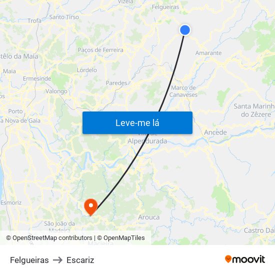 Felgueiras to Escariz map