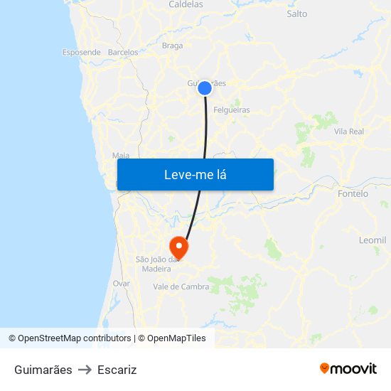 Guimarães to Escariz map