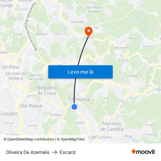 Oliveira De Azeméis to Escariz map