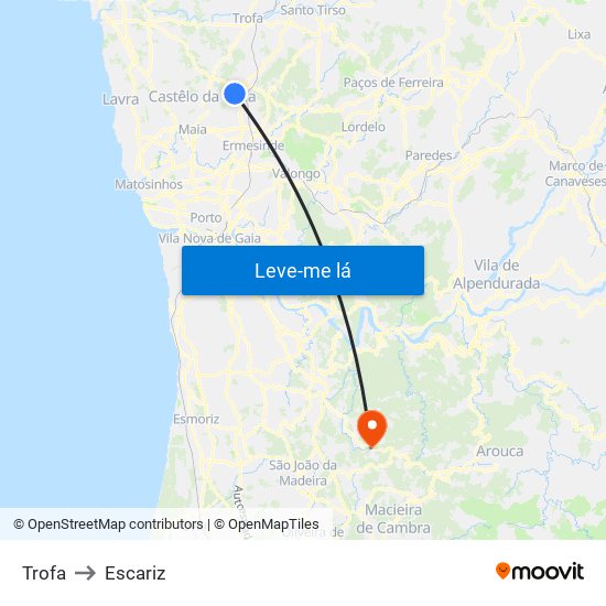 Trofa to Escariz map