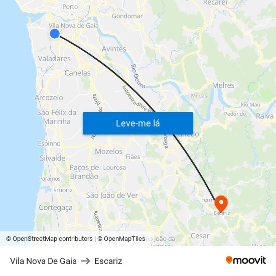 Vila Nova De Gaia to Escariz map