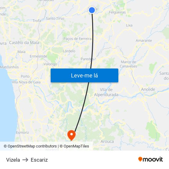 Vizela to Escariz map