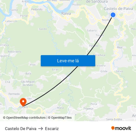 Castelo De Paiva to Escariz map