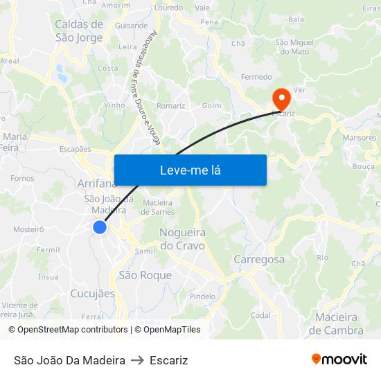 São João Da Madeira to Escariz map