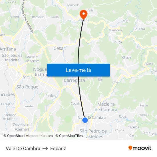 Vale De Cambra to Escariz map