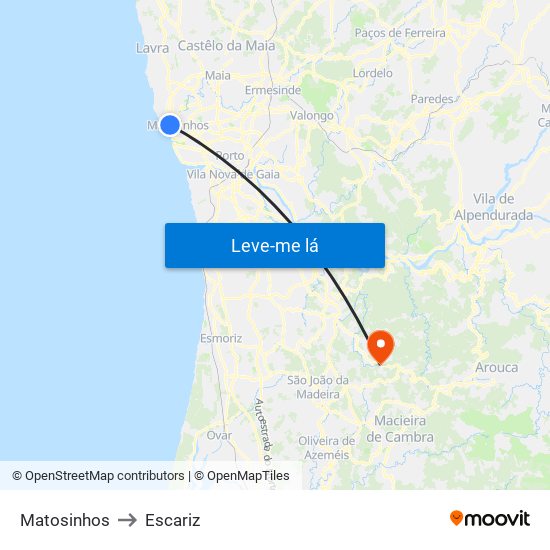Matosinhos to Escariz map