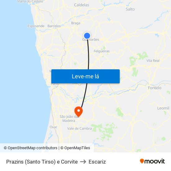 Prazins (Santo Tirso) e Corvite to Escariz map