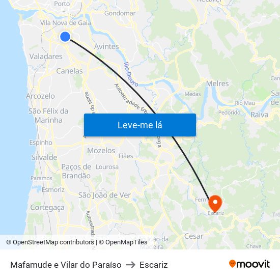 Mafamude e Vilar do Paraíso to Escariz map