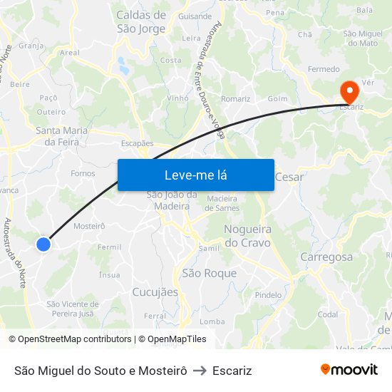 São Miguel do Souto e Mosteirô to Escariz map