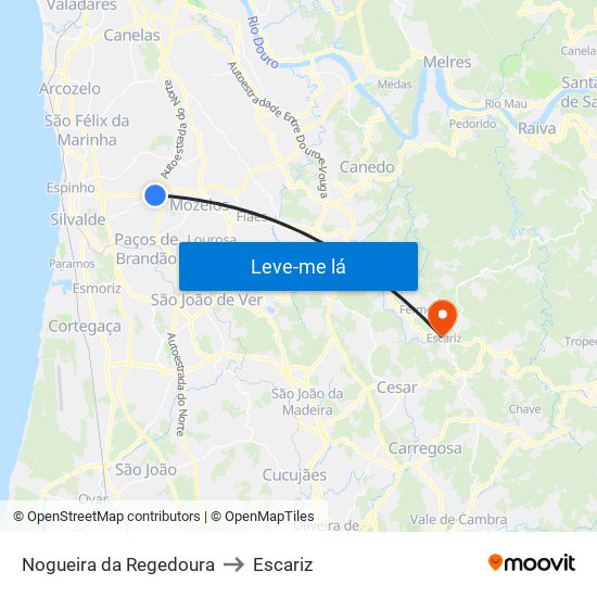 Nogueira da Regedoura to Escariz map