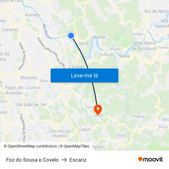 Foz do Sousa e Covelo to Escariz map