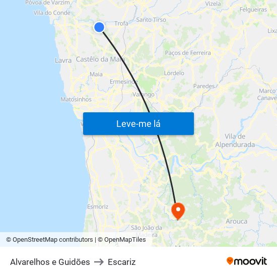 Alvarelhos e Guidões to Escariz map