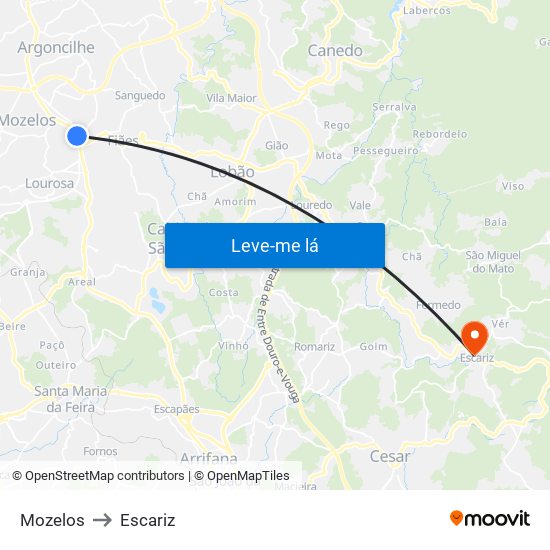 Mozelos to Escariz map