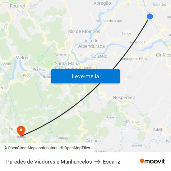 Paredes de Viadores e Manhuncelos to Escariz map