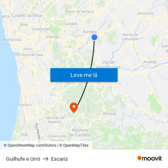 Guilhufe e Urrô to Escariz map