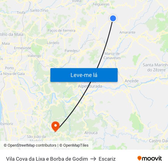 Vila Cova da Lixa e Borba de Godim to Escariz map