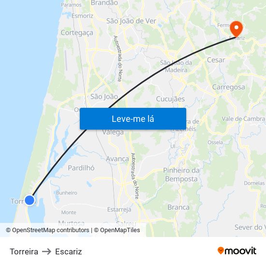 Torreira to Escariz map