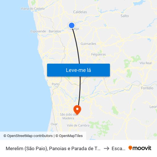 Merelim (São Paio), Panoias e Parada de Tibães to Escariz map