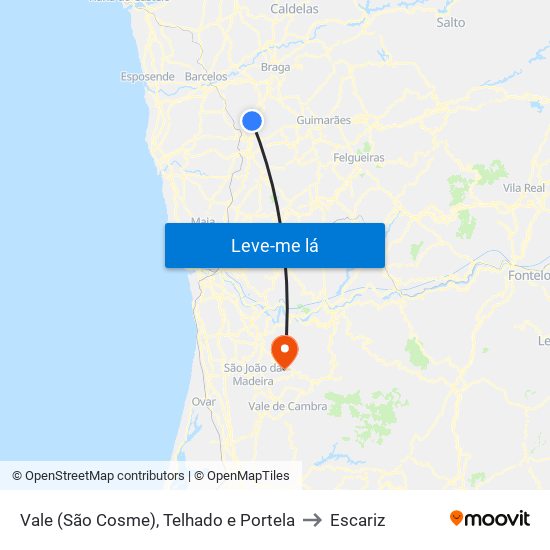 Vale (São Cosme), Telhado e Portela to Escariz map