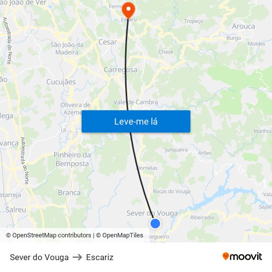 Sever do Vouga to Escariz map