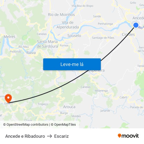 Ancede e Ribadouro to Escariz map