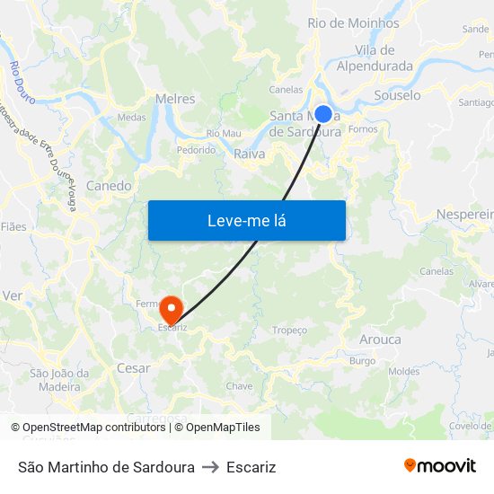 São Martinho de Sardoura to Escariz map