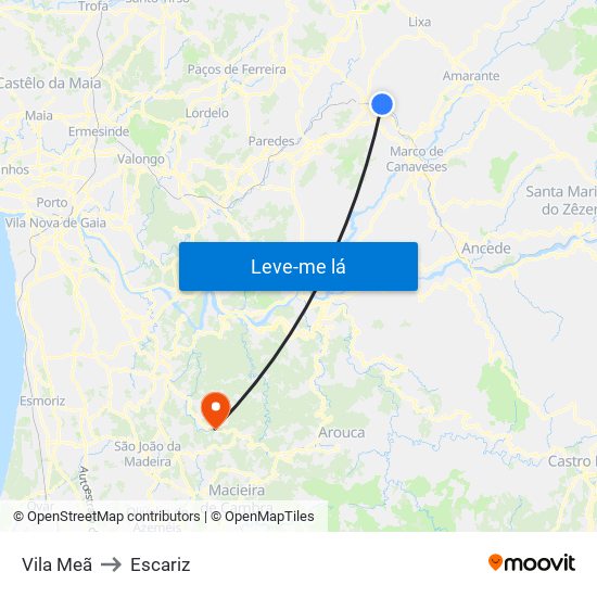 Vila Meã to Escariz map