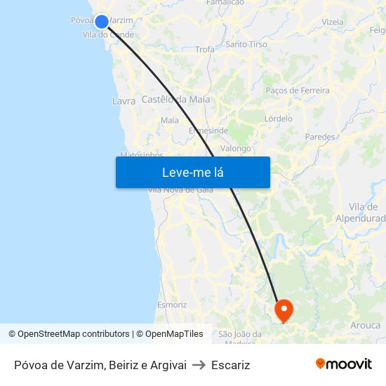 Póvoa de Varzim, Beiriz e Argivai to Escariz map