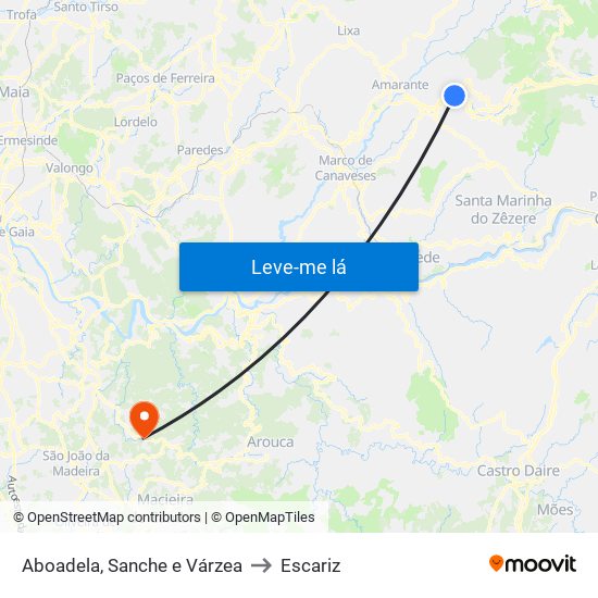 Aboadela, Sanche e Várzea to Escariz map