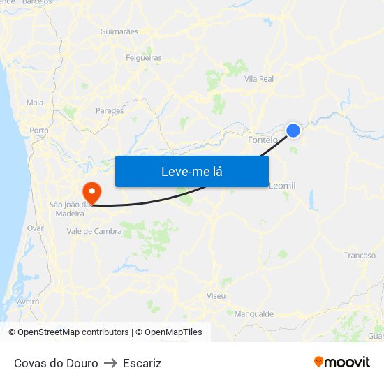 Covas do Douro to Escariz map