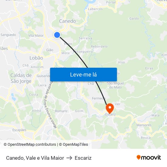 Canedo, Vale e Vila Maior to Escariz map