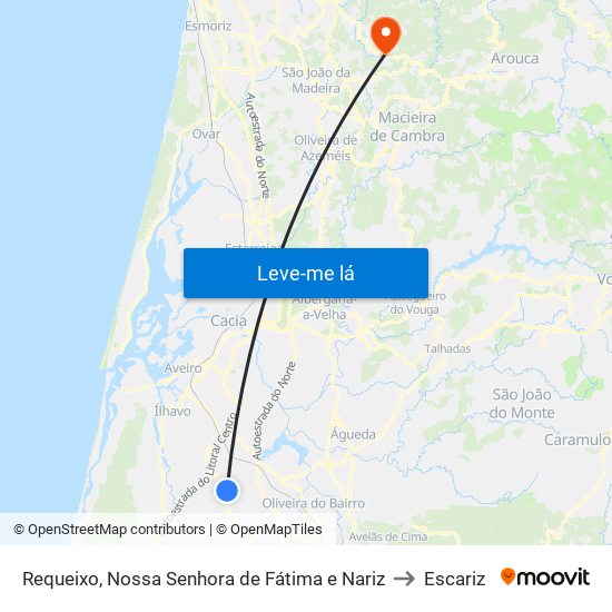 Requeixo, Nossa Senhora de Fátima e Nariz to Escariz map