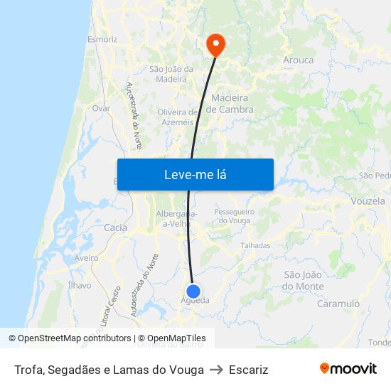 Trofa, Segadães e Lamas do Vouga to Escariz map