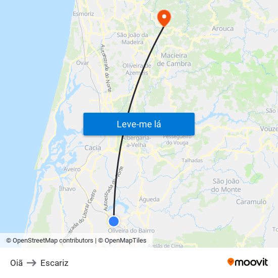Oiã to Escariz map