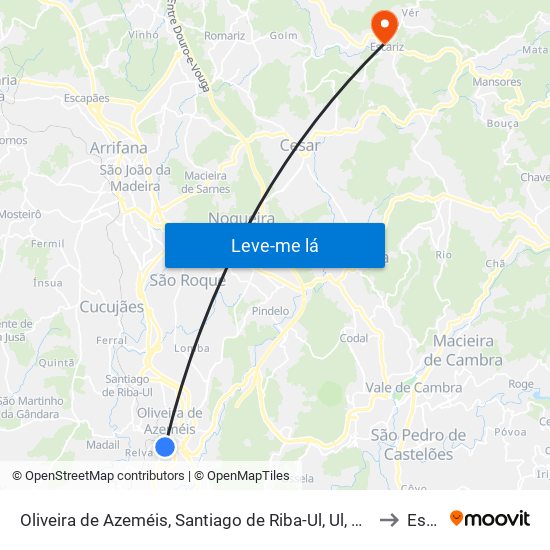 Oliveira de Azeméis, Santiago de Riba-Ul, Ul, Macinhata da Seixa e Madail to Escariz map