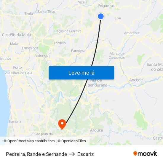 Pedreira, Rande e Sernande to Escariz map