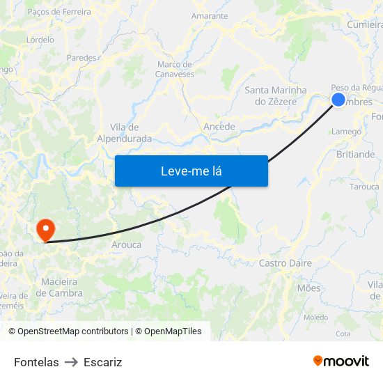 Fontelas to Escariz map