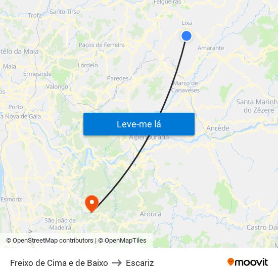Freixo de Cima e de Baixo to Escariz map