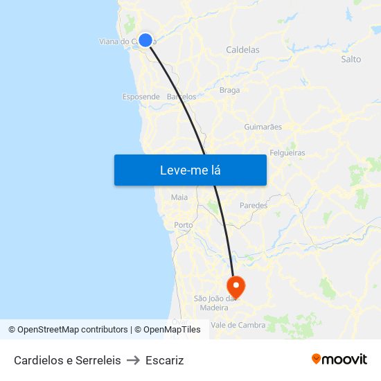 Cardielos e Serreleis to Escariz map