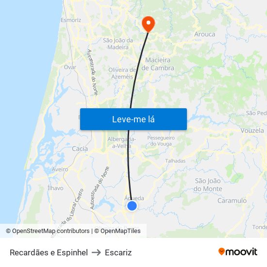 Recardães e Espinhel to Escariz map