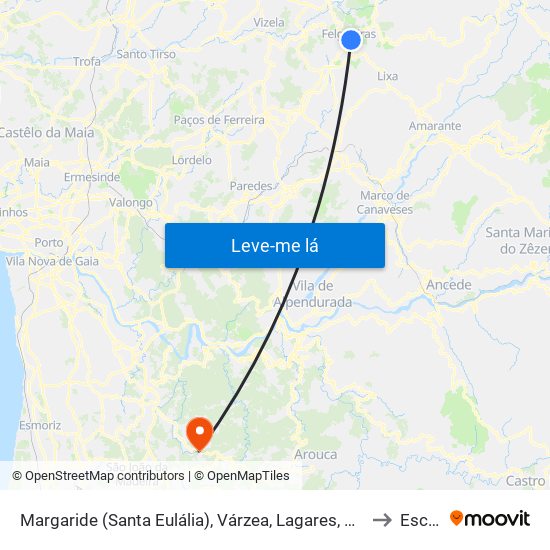 Margaride (Santa Eulália), Várzea, Lagares, Varziela e Moure to Escariz map