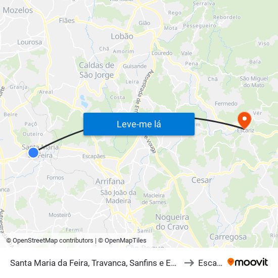 Santa Maria da Feira, Travanca, Sanfins e Espargo to Escariz map