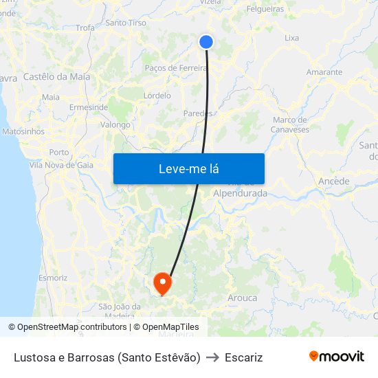 Lustosa e Barrosas (Santo Estêvão) to Escariz map