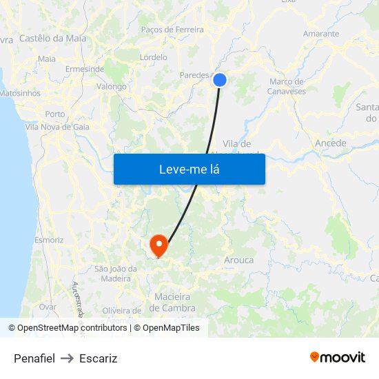 Penafiel to Escariz map