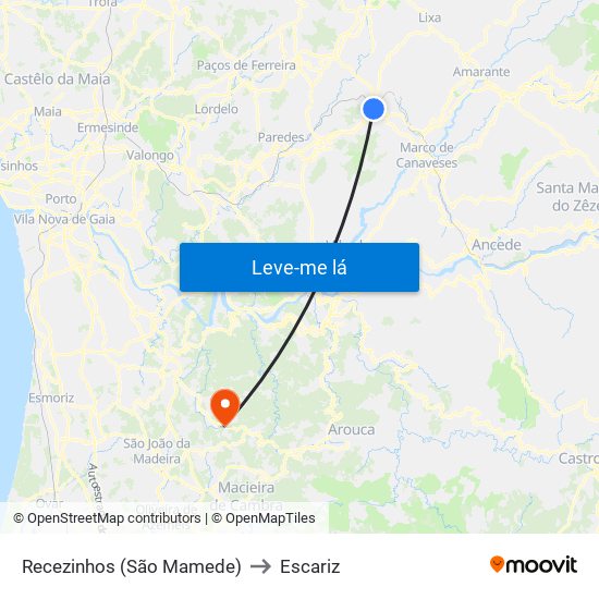 Recezinhos (São Mamede) to Escariz map