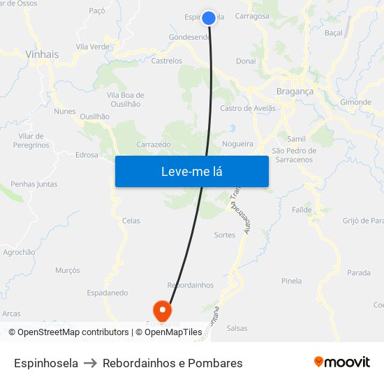 Espinhosela to Rebordainhos e Pombares map